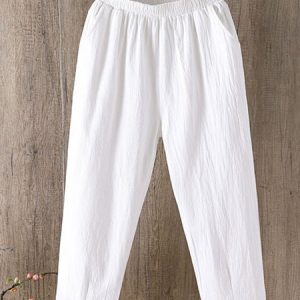 Women Casual Daily Straight Pant With Pockets, Pants, color:White|size:S, Noracora