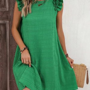 Women's Breathable Comfortable Fake Loose Ruffled Tank Dress, Dresses, color:Green|size:XL, JustFashionNow