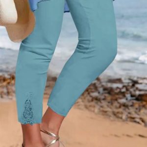 Plus Size Vacation Regular Fit Plain Leggings, BOTTOM, color:Blue|size:4X, Noracora
