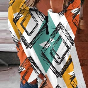 Casual Abstract Regular Fit V Neck Sweatshirt, Sweatshirts & Hoodies, color:Multicolor|size:XXL, JustFashionNow