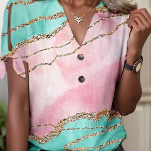 Loose Casual Abstract T-Shirt, T-Shirts, color:Pink|size:XXL, JustFashionNow