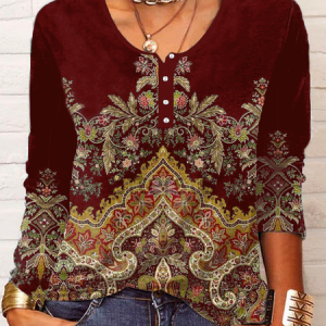 Crew Neck Ethnic T-Shirt, T-Shirts, color:Red|size:3XL, JustFashionNow