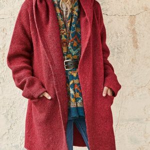 Plain hooded casual loose Cardigan, Coats, color:Red|size:XXL, JustFashionNow