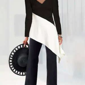 Loose Color Block Two-Piece Set, Suit Set, color:Black|size:XXL, JustFashionNow
