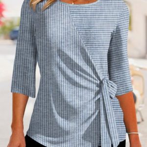Striped Casual Loose Knitted Shirt, Shirts & Blouses, color:Blue|size:XXL, JustFashionNow