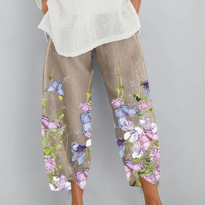 JFN Floral Vacation Harem Pants, Pants, color:Khaki|size:3XL, JustFashionNow