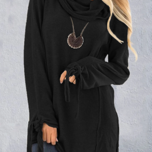 Woman Grey Casual Cotton Cowl Neck Tunic Top, Tops, color:Black|size:3XL, Noracora