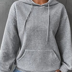 Plain Casual Hoodie Kangaroo Pocket Drop Shoulder Drawstring Hoodie, Hoodies, color:Gray|size:4X, JustFashionNow