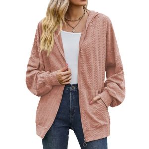 Hoodie Long Sleeve Plain Regular Micro-Elasticity Loose Jacket For Women, Jackets, color:Pink|size:XXL, Noracora