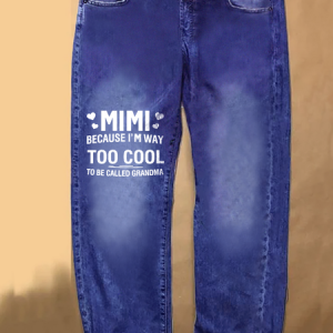 Women's MIMI Because I'M Way Too Cool To Be Called Grandma Funny Casual Loose Jeans, color:Blue|size:3XL, Lilicloth.com