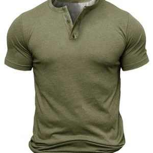 Casual Half Open Collar Short Sleeve T-Shirt, T-Shirts, color:Army Green|size:3XL, JustFashionNow