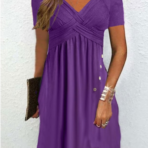 Loose Casual V Neck Plain Dress With No Belt, Midi, color:Purple|size:XXL, Noracora