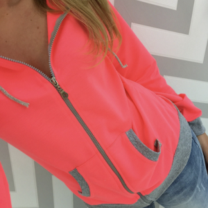 Hoodie Long Sleeve Plain Zipper Regular Loose Jacket For Women, Jackets, color:Red|size:XL, Noracora