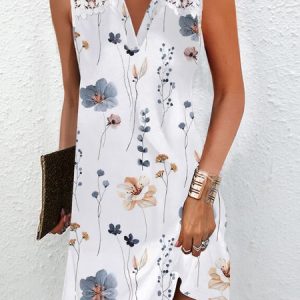 Jersey Casual Stand Collar Loose Dress, Short, color:flower|size:XXL, catalog Noracora shop