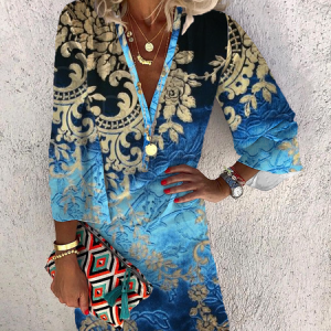 Tribal Vacation Long Sleeve Woven Tunic Dress, Short, color:Blue|size:XS, Noracora