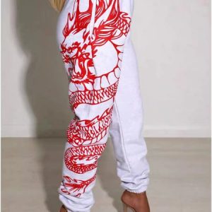 Casual Loose Text Letters Pants, Pants, color:Red|size:XXL, JustFashionNow
