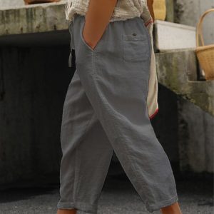 Plus Size Cotton Blends Loose Pants, BOTTOM, color:Gray|size:4X, Noracora
