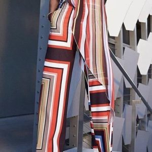 Striped Daily Regular Fit Elegant Fashion Pants, Pants, color:Red|size:XXL, Stylewe