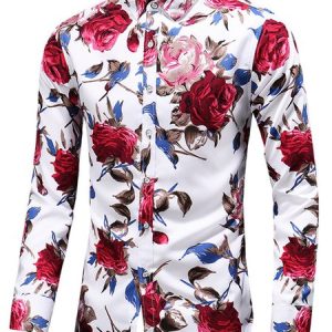 Men's Casual Floral Button Down Shirt Vintage Vacation Hawaiian Clothing, Shirts ＆ Blouse, color:Red|size:3XL, JustFashionNow