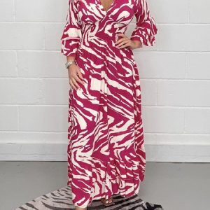Casual V Neck Dress With No, Dresses, color:Red|size:3XL, JustFashionNow