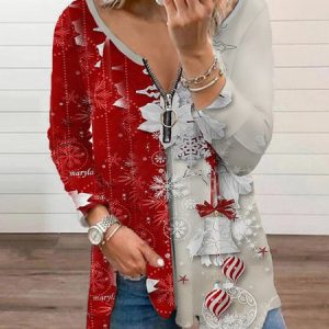 Casual Christmas Loose T-Shirt tunic, T-shirts, color:Red|size:XXL, Noracora