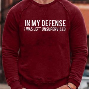 Men Defense Left Unsupervised Letters Simple Cotton-Blend Loose Sweatshirt, color:Red|size:S, Lilicloth.com