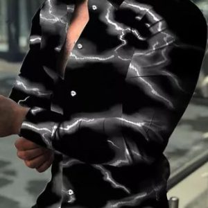 Casual Ombre Lightning Button Shirt Everyday Vacation Menswear, Shirts ＆ Blouse, color:White|size:3XL, JustFashionNow