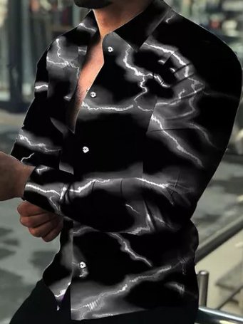 Casual Ombre Lightning Button Shirt Everyday Vacation Menswear, Shirts & Blouse, color:White|size:3XL, JustFashionNow