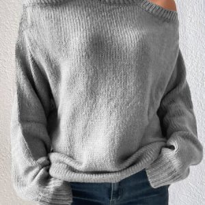 Casual Wool/Knitting Loose Sweater, Sweaters, color:Gray|size:XXL, JustFashionNow