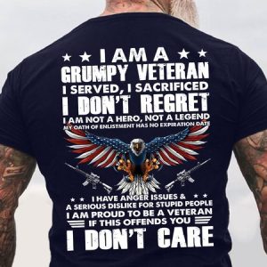 Men's I Am A Grumpy Veteran I Served I Sacrificed I Don't Regret I Am Not A Hero Not A Legend I Don't Care Funny Graphic Printing America Flag Eagle Old Glory Casual Loose Cotton T-Shirt, color:Purplish blue|size:3XL, Lilicloth.com