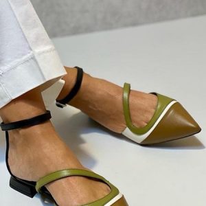 Women's Fashion Urban Pointed Toe Contrasting Color Back Empty Shoes, Flats, color:Green|size:43, JustFashionNow