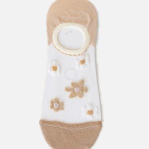 1pairs Floral Breathable Mesh Ankle Socks, Socks, color:Khaki|size:One-size, JustFashionNow