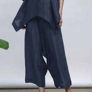Plain Casual Loose Ankle Pants, Pants, color:Deep Blue|size:XXL, Stylewe