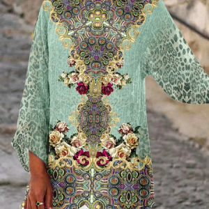 Casual Loose Leopard V Neck Top, Shirts & Blouses, color:Green|size:XXL, JustFashionNow