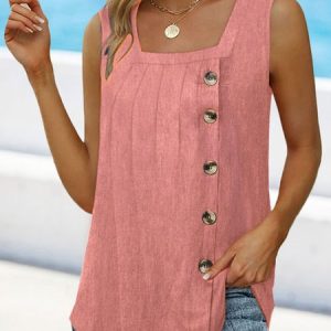 Square Neck Loose Simple Tank Top, Tanks & Camis, color:Pink|size:XXL, JustFashionNow