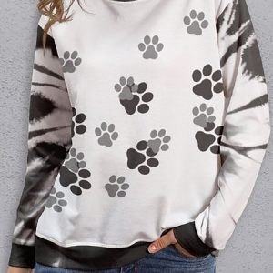Casual Vacation Tie-Dye Paw Prints Round Neck Sweatshirt, Sweatshirts & Hoodies, color:White|size:XXL, JustFashionNow