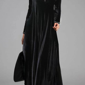 Loose Color Block V Neck Dress, Formal Dresses, color:Black|size:XXL, JustFashionNow