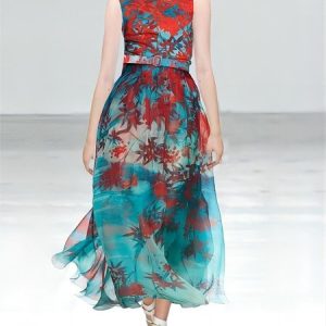 Chiffon Regular Fit Floral Elegant Dress, Midi Dresses, color:As Picture|size:XXL, Stylewe