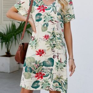 Summer Print Holiday Regular Sleeve Dress, Dresses, color:Green|size:XXL, JustFashionNow