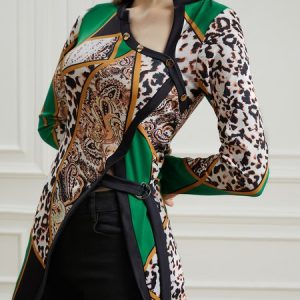 Skinny Long Sleeve Casual Leopard Top, Blouses and Shirts, color:Green|size:XXL, Stylewe