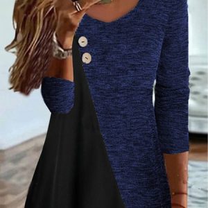 Casual Loose Color Block T-Shirt, Shirts & Blouses, color:Deep Blue|size:XXL, JustFashionNow