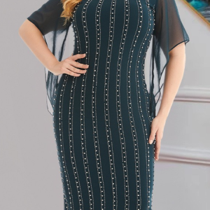 Crew Neck Short Sleeve Party Dress, DRESSES, color:Green|size:4XL, Noracora
