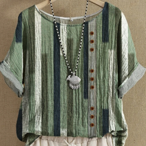 Casual Color Block Loose Crew Neck Shirt, Shirts & Blouses, color:Green|size:XXL, JustFashionNow