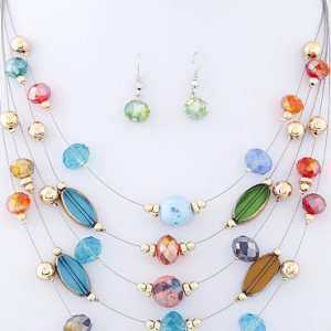 European and American Bohemian Style All-match Crystal Mixed Multi-layer Necklace Earring Set, Necklace, color:Multicolor|size:One-size, Noracora