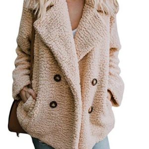 Woman Sherpa Coat Fluffy Jacket Buttoned Teddy Bear Coats, Coats, color:Khaki|size:XXL, Noracora