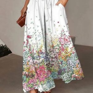 Floral Loose Casual Pants, Pants, color:White|size:XXL, JustFashionNow