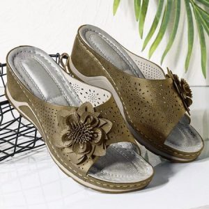 3D Floral Cutout Upper Vintage Bohemian Wedge Slippers, color:Brown|size:43, Lilicloth.com