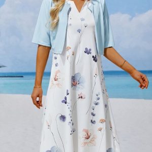 Wrap Loose Floral Elegant Two-Piece Set, Suit Set, color:Purple|size:XXL, JustFashionNow