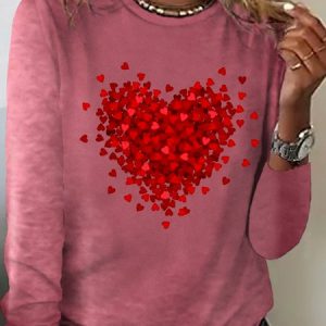 Women‘s Heart  Simple Cotton-Blend Long Sleeve Top, color:Red|size:3XL, Lilicloth.com