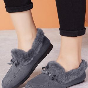 Women Christmas Winter Casual Non-Slip Furry Lined Flat Peas Shoes, Flats, color:Gray|size:34, JustFashionNow